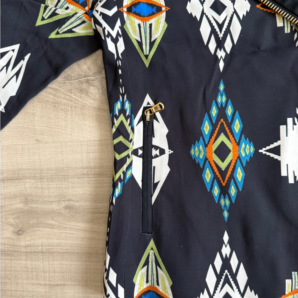 Etro Black Jacket with Aztec Print and Asymmetrical Gold Zipper - Picture 3 of 7